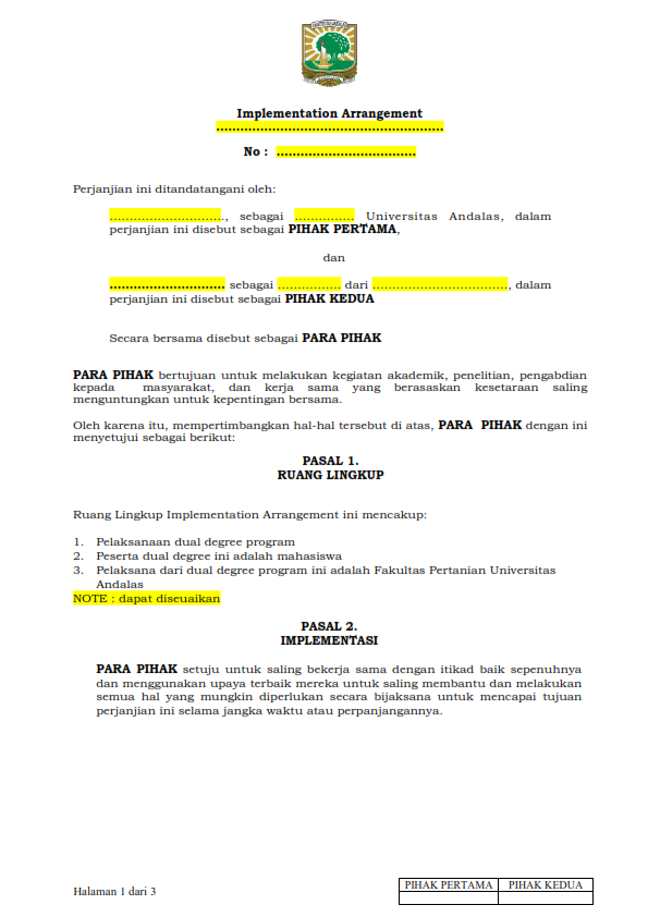 Template Implementation Arrangement [IND]